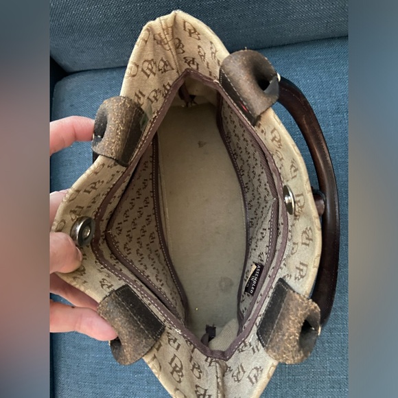 Dooney Bourke Small Tan & Brown Leather Tassel Shoulder Double Round Straps bag - Picture 5 of 16